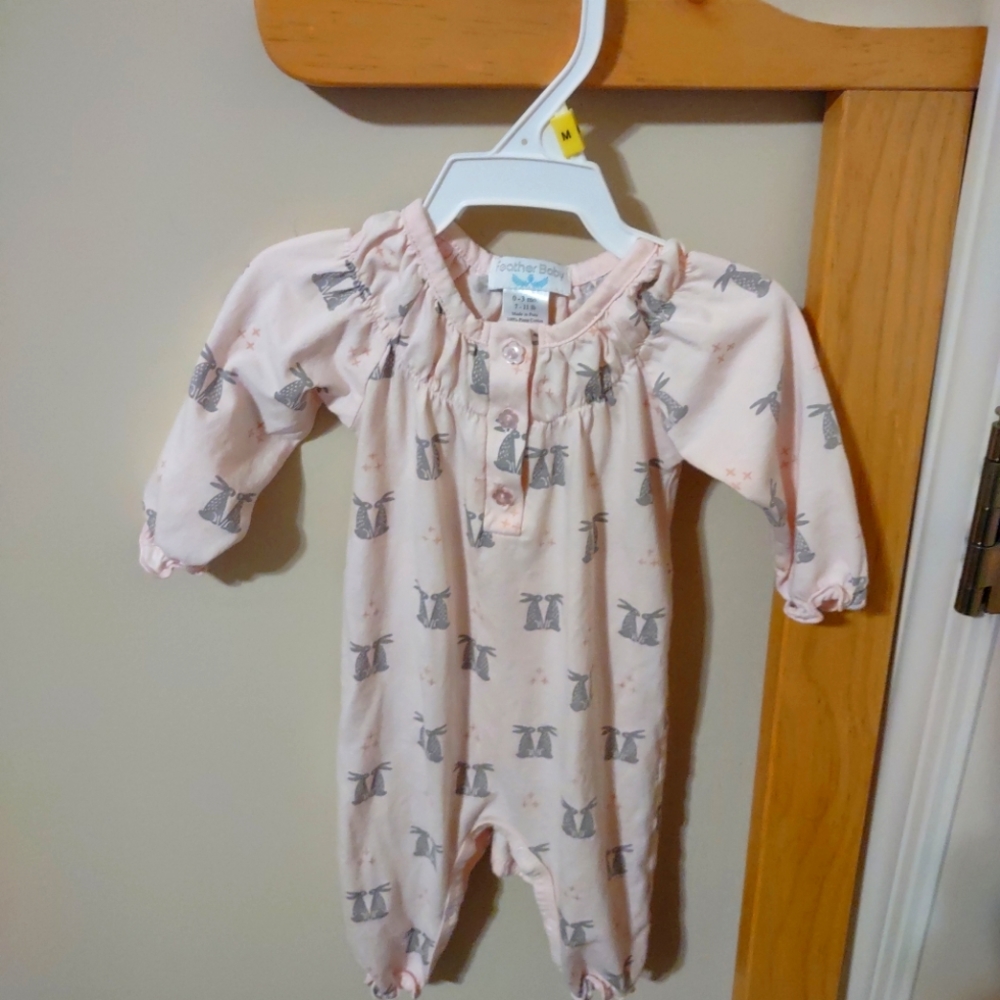 Feather baby bunny/hare 0-3 m 100% pima cotton romper